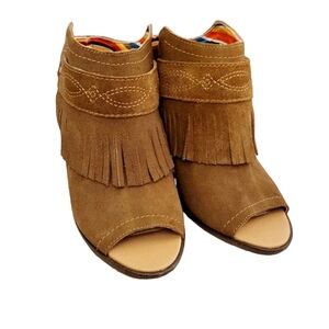 Dingo Mules Open Toe Heels Whisky Brown Suede Leather Slip On Shoes Size 7 NWOT